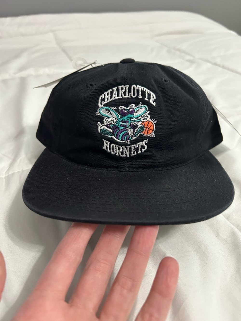 Vintage 90s Charlotte Hornets Hat NWT Black NBA Strapback Cap